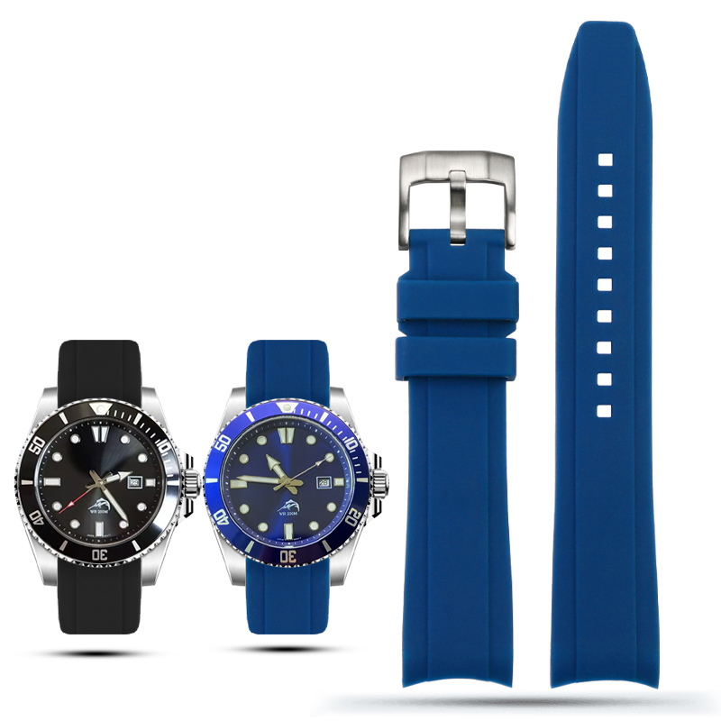 Rubber Strap Diver - Pulseira de borracha com extremidade curvada,