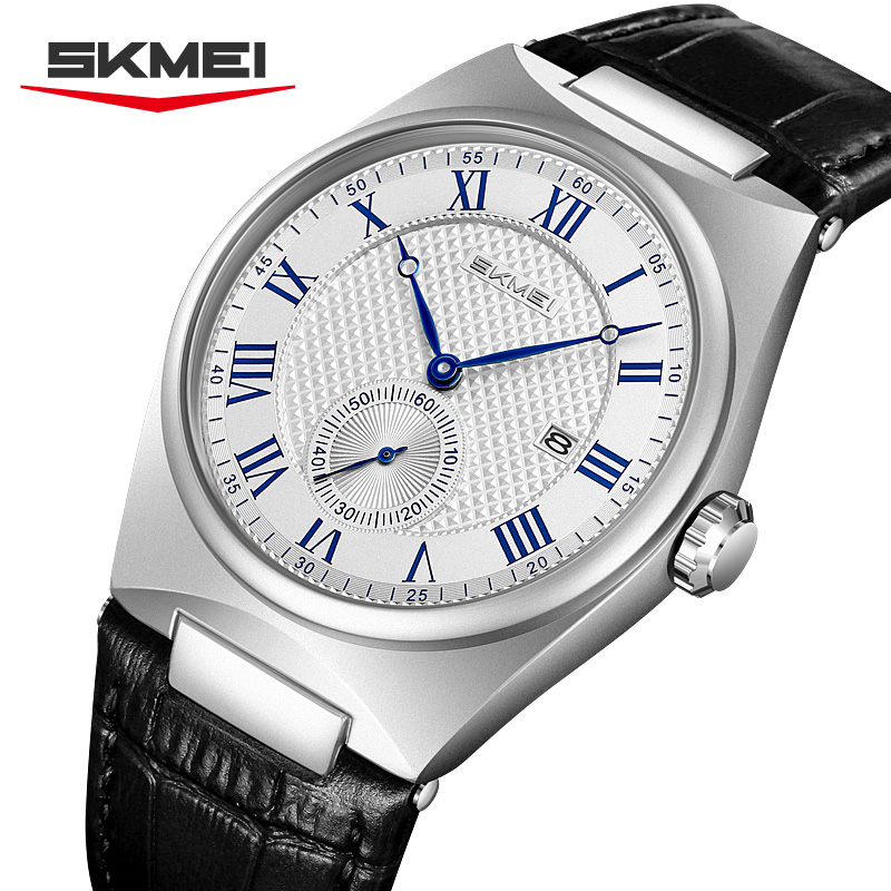 Leather Watch Band Men - Relógio de Quartzo Elegante SKMEI 9390