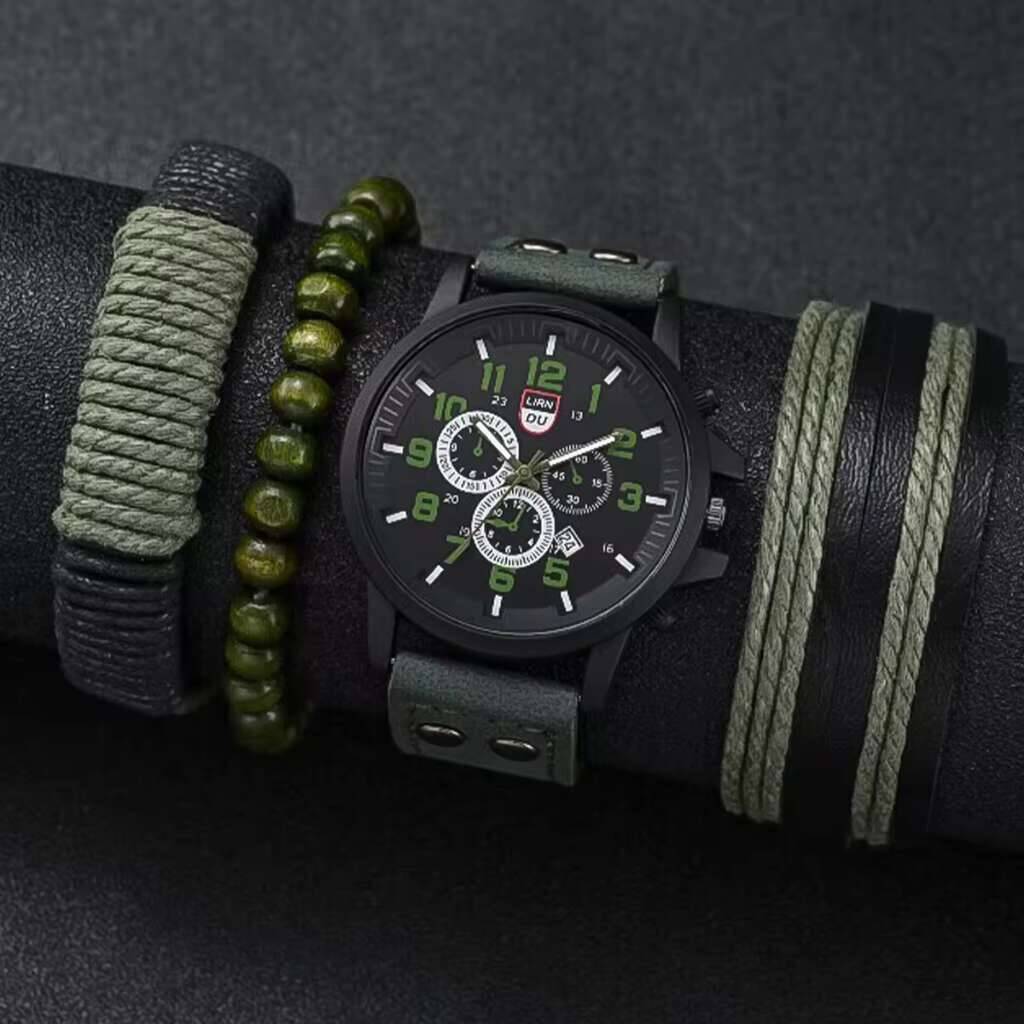 4 pçs/set masculino relógios e - Leather Watch Band Men avaliação e preço